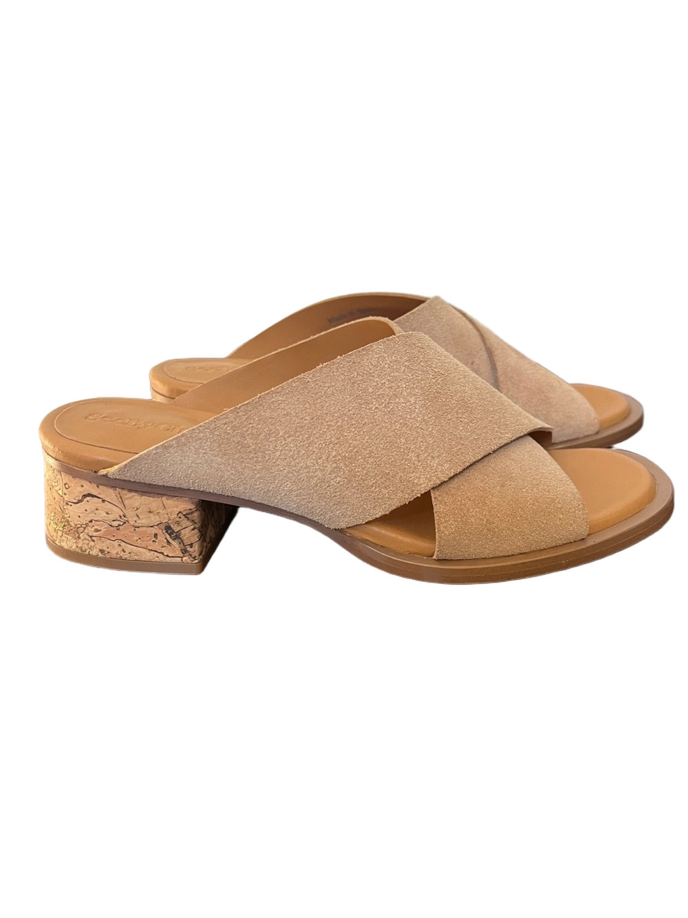 SeeByChole Liana Nude Brown Suede Women's 6 Mules Sandals Block Heel Crisscross
